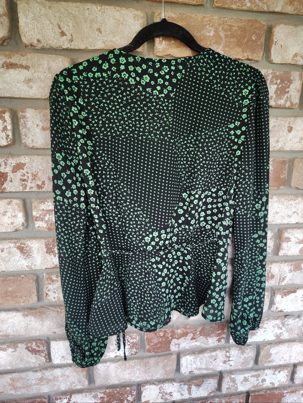Astr The Label Green & Black Patchwork Print Chiffon Wrap Top Sz M Casual Career